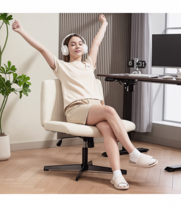 HOMCOM Linen Criss Cross Legged Office Chair with Tilt Function, Cream