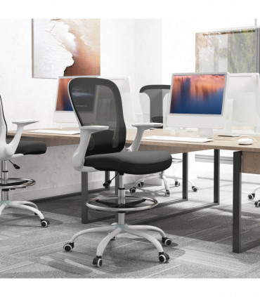 HOMCOM Mesh Draughtsman Chair, Ergonomic Drafting Chair, Black White