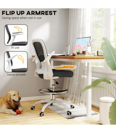 HOMCOM Mesh Draughtsman Chair, Ergonomic Drafting Chair, Black White