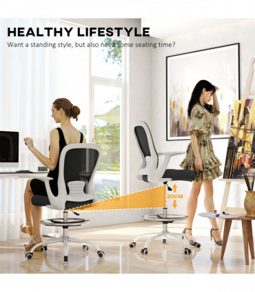 HOMCOM Mesh Draughtsman Chair, Ergonomic Drafting Chair, Black White