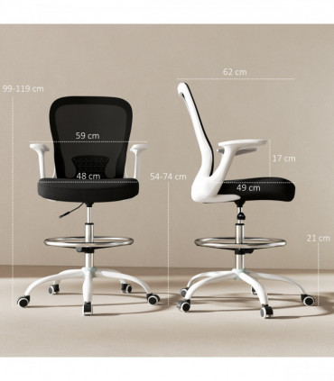 HOMCOM Mesh Draughtsman Chair, Ergonomic Drafting Chair, Black White