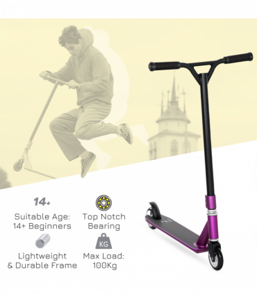 HOMCOM Stunt Scooter Entry Level Tricks Scooter for 14+ Beginners, Purple