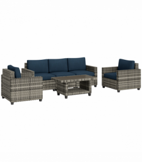 Outsunny 5 Seater Wicker Outdoor Furniture Set for Balcony, Navy Blue
