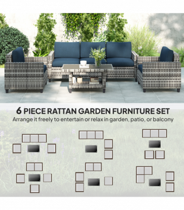 Outsunny 5 Seater Wicker Outdoor Furniture Set for Balcony, Navy Blue