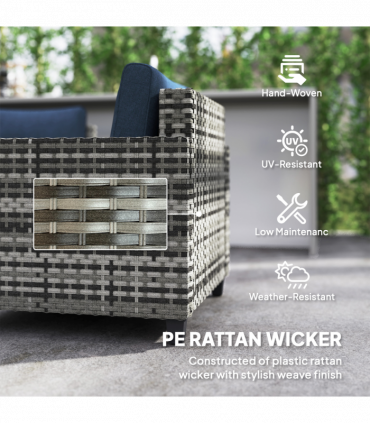 Outsunny 5 Seater Wicker Outdoor Furniture Set for Balcony, Navy Blue
