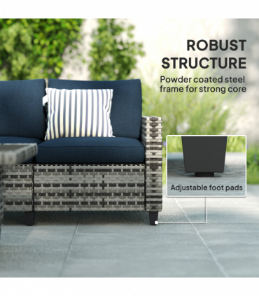 Outsunny 5 Seater Wicker Outdoor Furniture Set for Balcony, Navy Blue