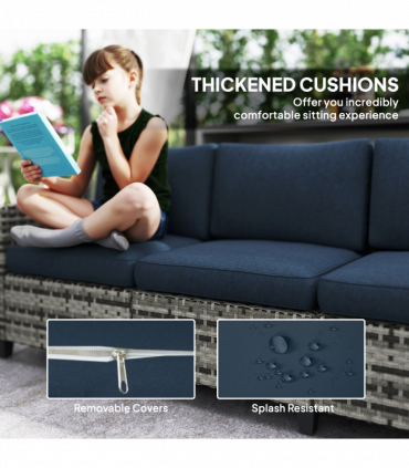 Outsunny 5 Seater Wicker Outdoor Furniture Set for Balcony, Navy Blue