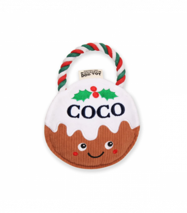 Pre-personalised Christmas Pudding Squeaky Dog Toy Gift - Coco