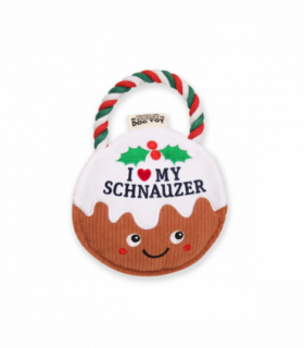 Pre-personalised Christmas Pudding Squeaky Dog Toy Gift - I love my Schnauzer