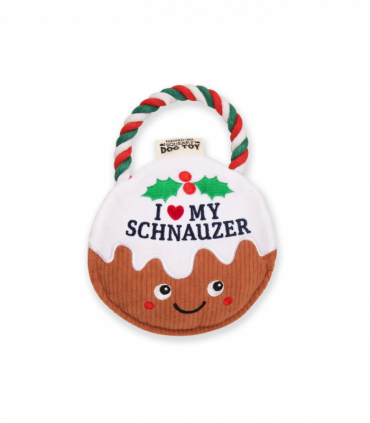 Pre-personalised Christmas Pudding Squeaky Dog Toy Gift - I love my Schnauzer