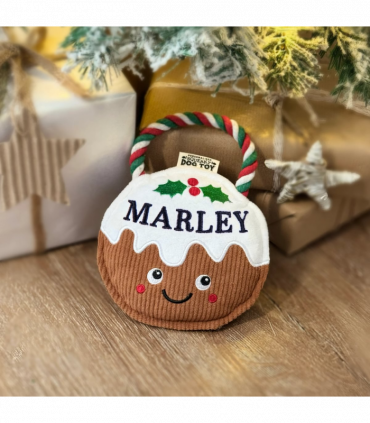 Pre-personalised Christmas Pudding Squeaky Dog Toy Gift - Marley