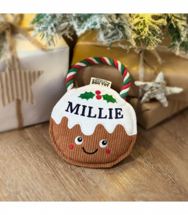 Pre-personalised Christmas Pudding Squeaky Dog Toy Gift - Millie