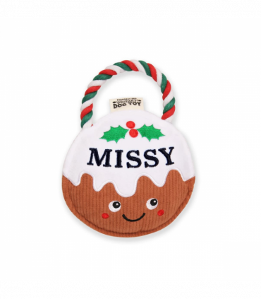 Pre-personalised Christmas Pudding Squeaky Dog Toy Gift - Missy