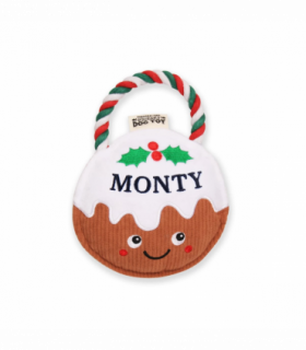 Pre-personalised Christmas Pudding Squeaky Dog Toy Gift - Monty