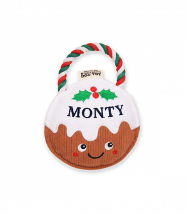 Pre-personalised Christmas Pudding Squeaky Dog Toy Gift - Monty
