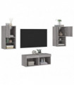 vidaXL 4 Piece TV Wall Cabinets with LED Lights Grey Sonoma