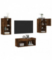 vidaXL 4 Piece TV Wall Cabinets with LED Lights Smoked Oak