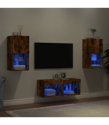 vidaXL 4 Piece TV Wall Cabinets with LED Lights Smoked Oak