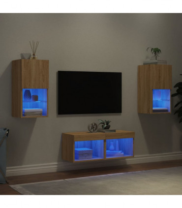 vidaXL 4 Piece TV Wall Cabinets with LED Lights Sonoma Oak