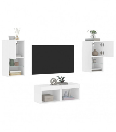 vidaXL 4 Piece TV Wall Cabinets with LED Lights White