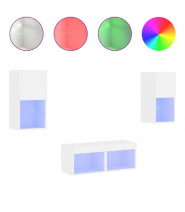 vidaXL 4 Piece TV Wall Cabinets with LED Lights White