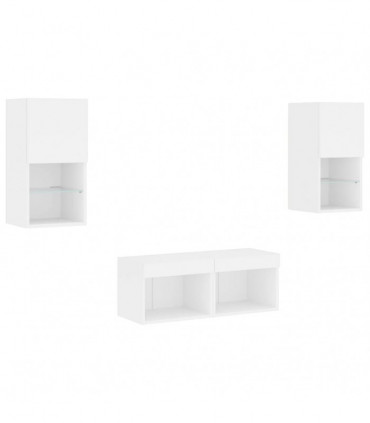 vidaXL 4 Piece TV Wall Cabinets with LED Lights White