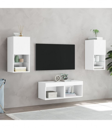 vidaXL 4 Piece TV Wall Cabinets with LED Lights White