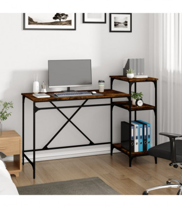 vidaXL Desk with Shelves Smoked Oak 135x50x90 cm Engineered Wood&Iron