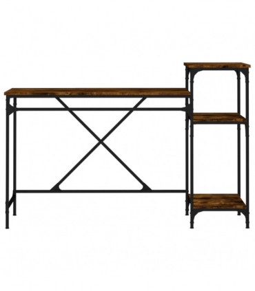vidaXL Desk with Shelves Smoked Oak 135x50x90 cm Engineered Wood&Iron