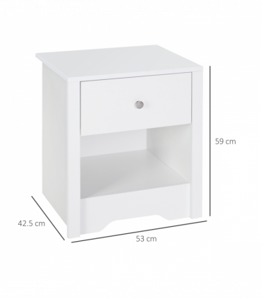 Solid wood White & Silver handle 53Wx42.5Dx59H cm Bedside Table-White