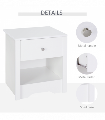 Solid wood White & Silver handle 53Wx42.5Dx59H cm Bedside Table-White