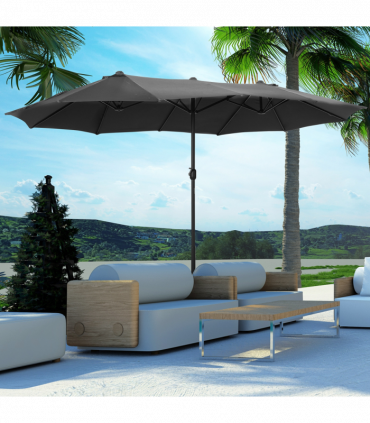 Garden Patio Umbrella Canopy Parasol Sun Shade w/ Base Grey 4.6m x 2.7m