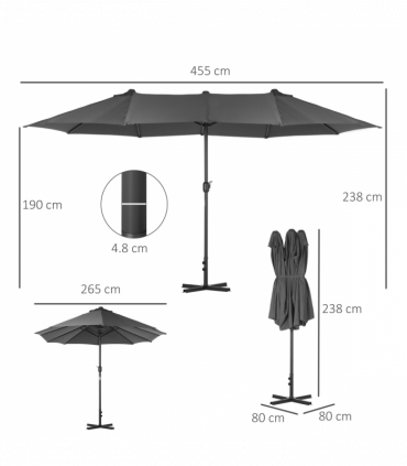 Garden Patio Umbrella Canopy Parasol Sun Shade w/ Base Grey 4.6m x 2.7m