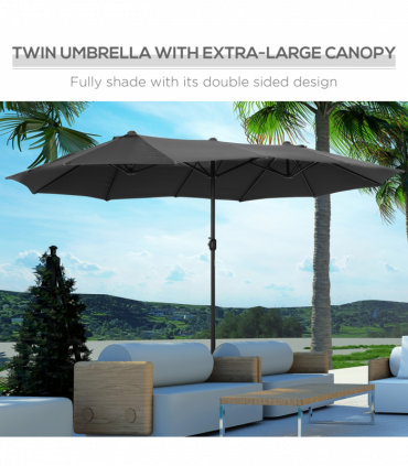 Garden Patio Umbrella Canopy Parasol Sun Shade w/ Base Grey 4.6m x 2.7m