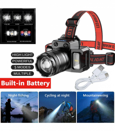5-Modes LED Headlamp Motion Sensor Headlamp USB Rechargeable Canping Hiking Headlight