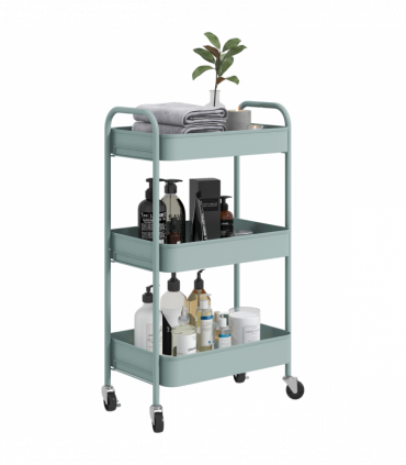 HOMCOM 3 Tier Rolling Utility Cart with 3 Mesh Basket, Light Blue
