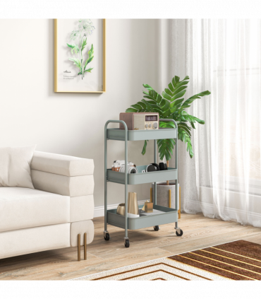 HOMCOM 3 Tier Rolling Utility Cart with 3 Mesh Basket, Light Blue