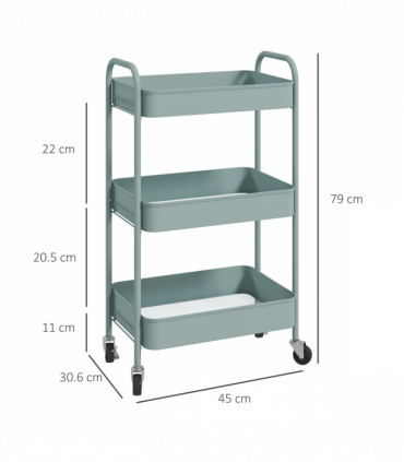 HOMCOM 3 Tier Rolling Utility Cart with 3 Mesh Basket, Light Blue