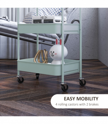 HOMCOM 3 Tier Rolling Utility Cart with 3 Mesh Basket, Light Blue