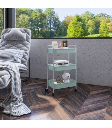 HOMCOM 3 Tier Rolling Utility Cart with 3 Mesh Basket, Light Blue