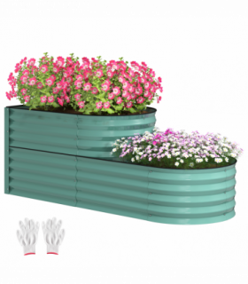 Outsunny 2-Tier Galvanised Raised Garden Bed with Safety Edging, Dark Green