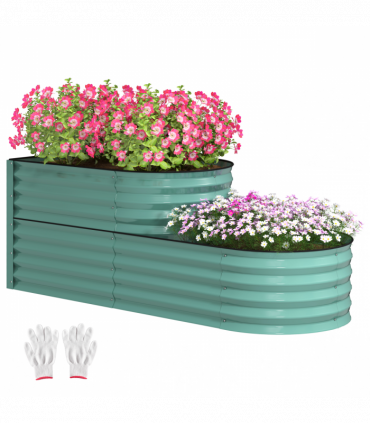 Outsunny 2-Tier Galvanised Raised Garden Bed with Safety Edging, Dark Green