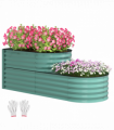 Outsunny 2-Tier Galvanised Raised Garden Bed with Safety Edging, Dark Green