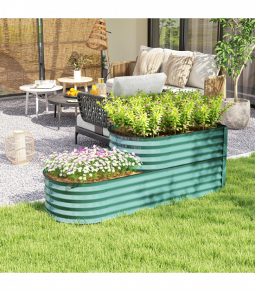 Outsunny 2-Tier Galvanised Raised Garden Bed with Safety Edging, Dark Green