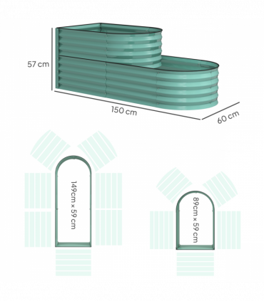 Outsunny 2-Tier Galvanised Raised Garden Bed with Safety Edging, Dark Green