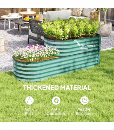 Outsunny 2-Tier Galvanised Raised Garden Bed with Safety Edging, Dark Green