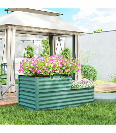 Outsunny 2-Tier Galvanised Raised Garden Bed with Safety Edging, Dark Green