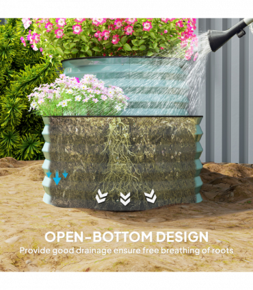 Outsunny 2-Tier Galvanised Raised Garden Bed with Safety Edging, Dark Green