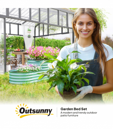 Outsunny 2-Tier Galvanised Raised Garden Bed with Safety Edging, Dark Green