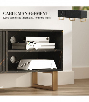 Stylish Marble Pattern TV Stand - Ample Storage & Support - Black Cabinet